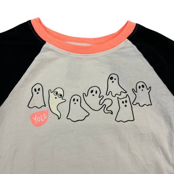 Gymboree Girls Black White Yolo Ghost Raglan Tee Medium - Picture 2 of 5